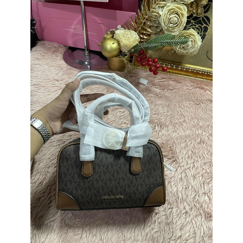 ORIG & IMPORTED MK Thompson Extra-Small Signature Logo Convertible Satchel Brown/White Bag