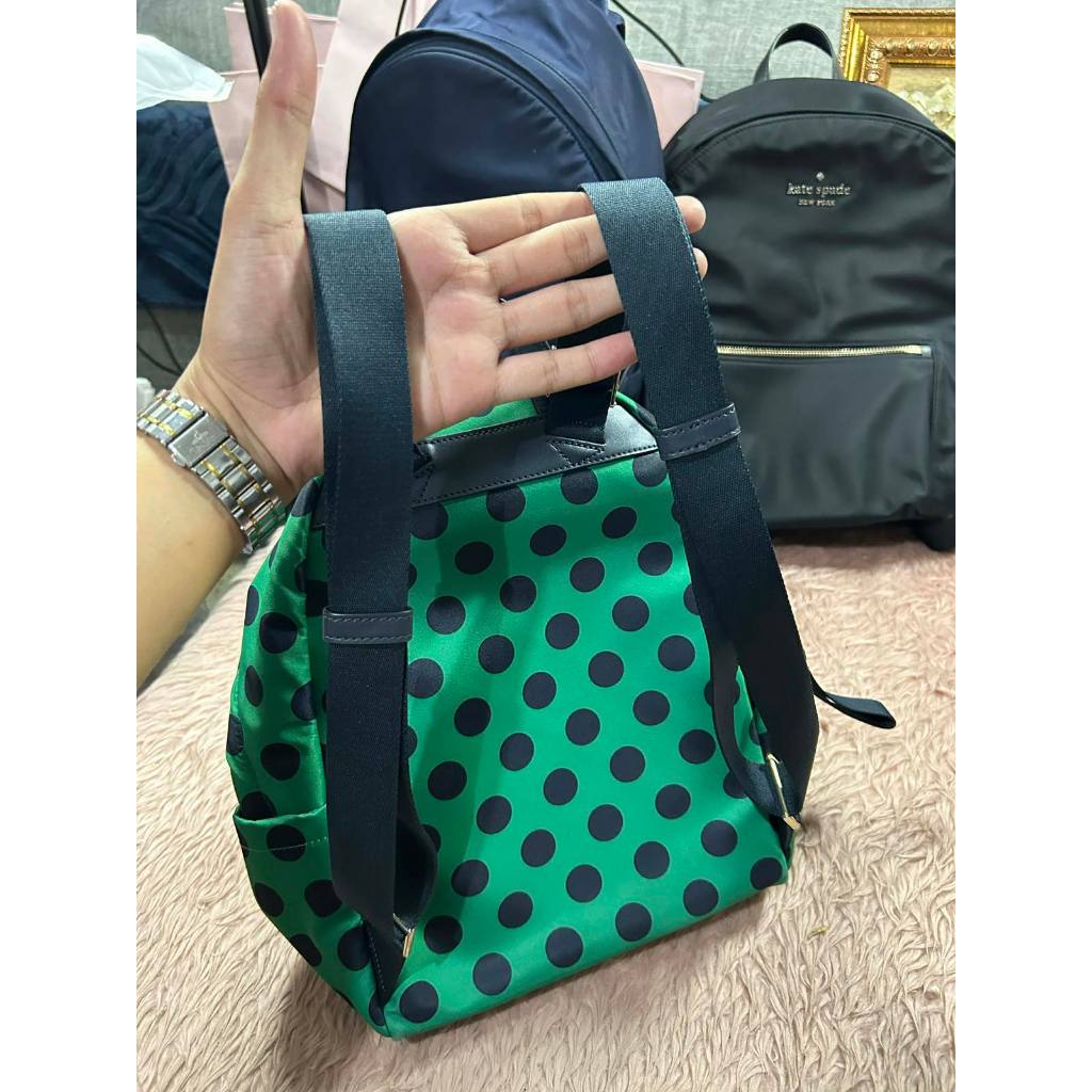 ORIG Preloved KS Chelsea Delightful Dot Medium Backpack Green Nylon Bag