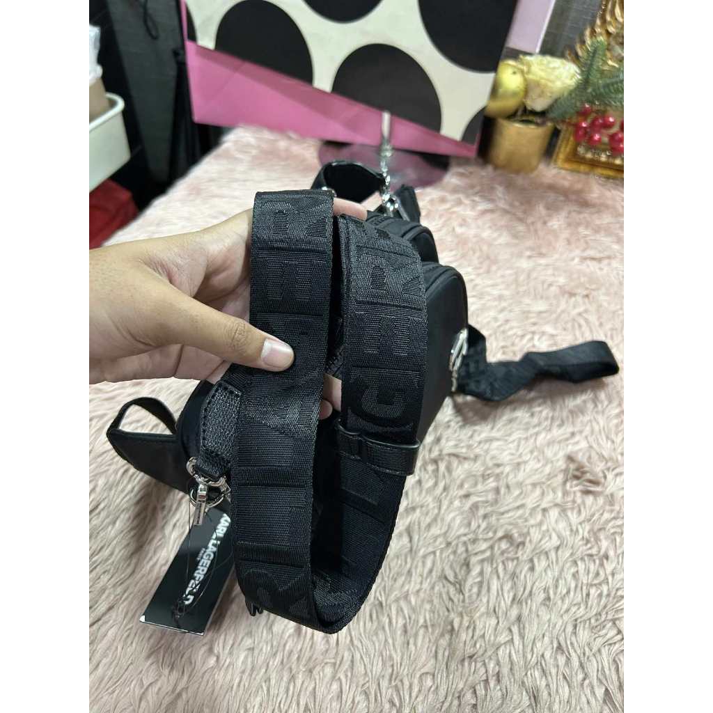ORIG & IMPORTED Karl Lagerfeld KL Voyage Convertible Belt Nylon Bag Black