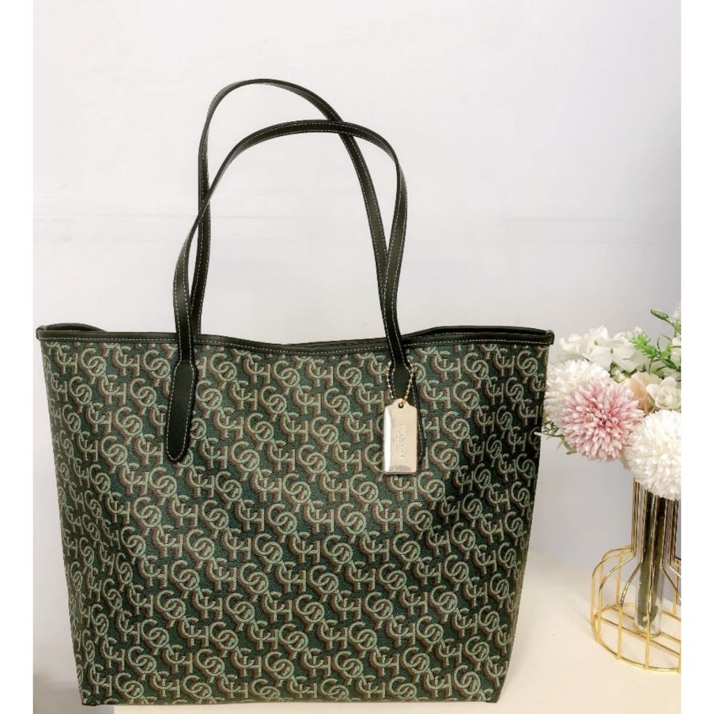 ORIG & IMPORTED CCH City Tote Large Green Bag With Monogram Print