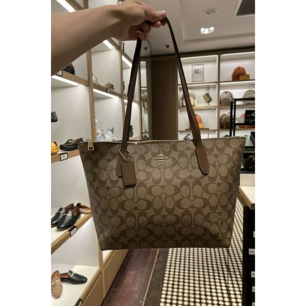 ORIG Preloved CCH Zip Top Medium Tote Bag Khaki Brown