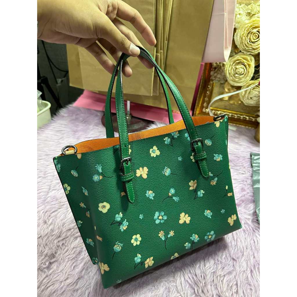 ORIG Preloved CCH Mollie Medium Tote Tote 25 With Mystical Floral Print Green