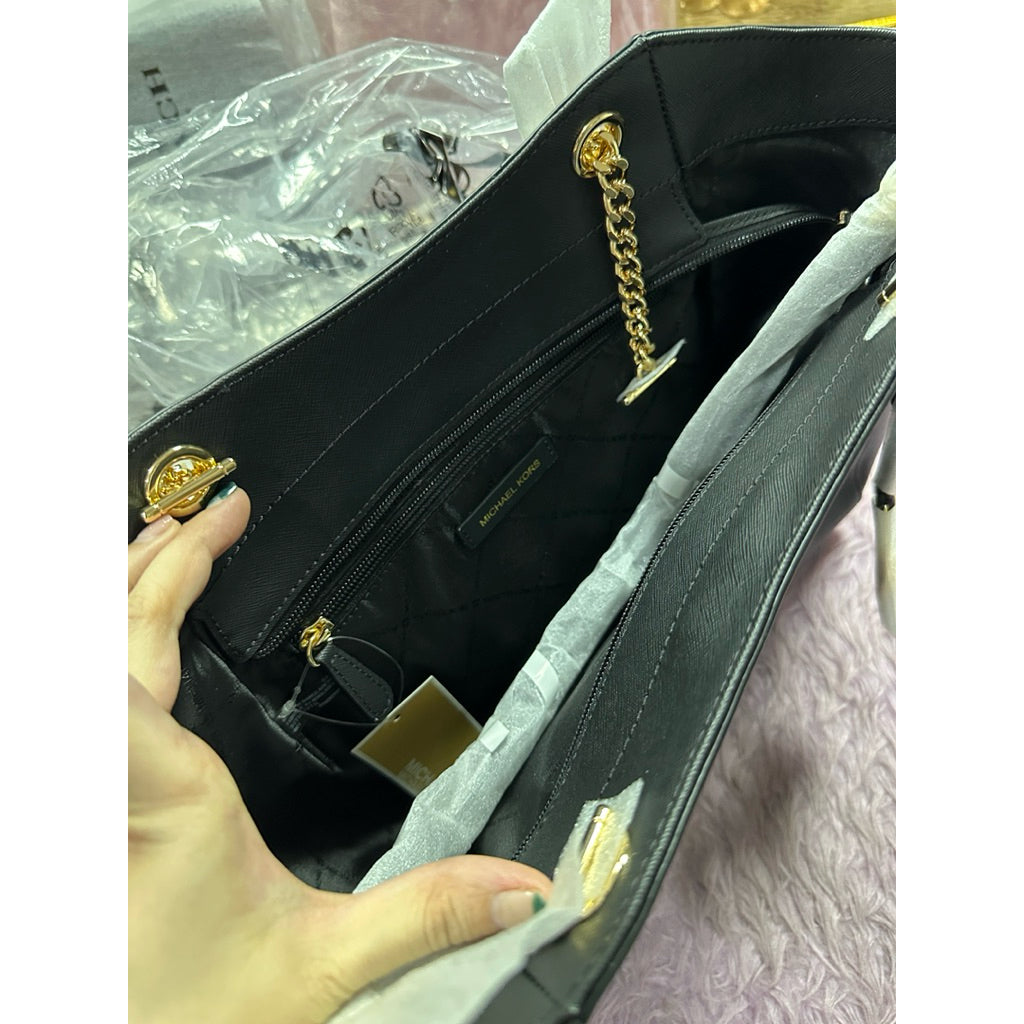 ORIG MK Jet Set Large Saffiano Chain Shoulder Tote Bag Black