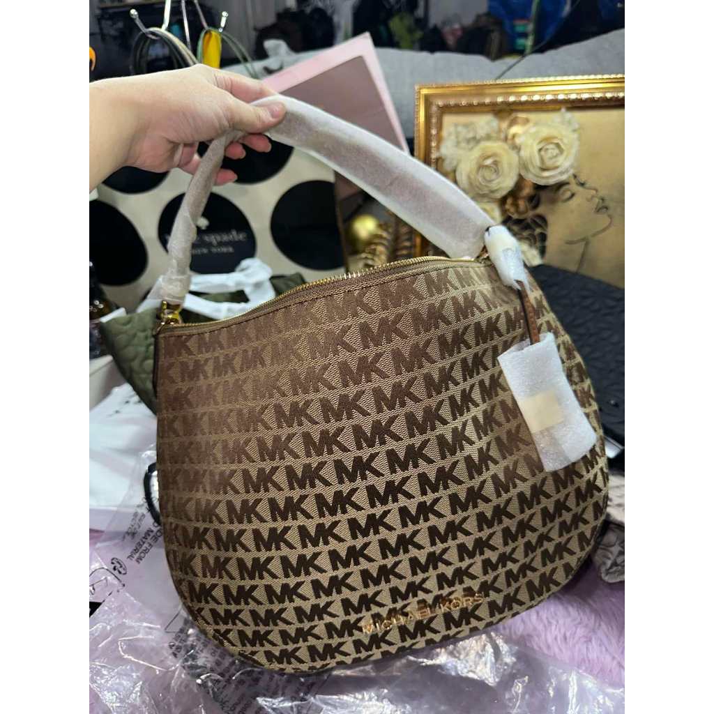 ORIG & IMPORTED MK Jet Set Bedford Hobo Shoulder Brown Bag Jacquard Canvas