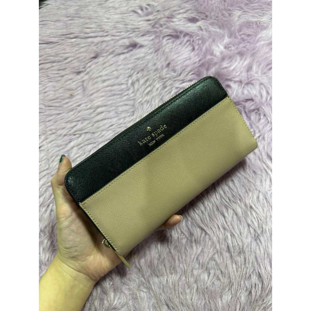 ORIG Preloved KS Staci Colorblock Large Continental Long Beige Wallet