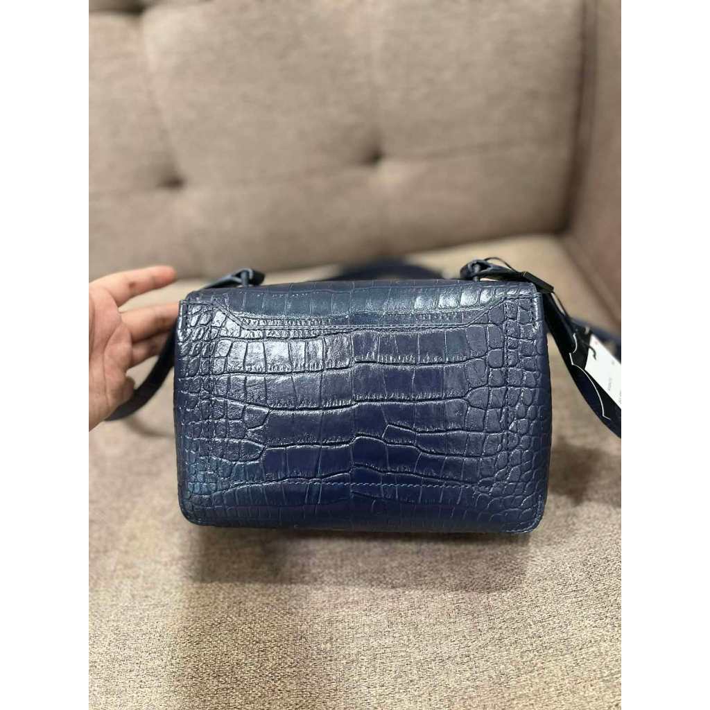 ORIG & IMPORTED LCT Amelia Metal Clasp Embossed Leather Crossbody Blue Bag