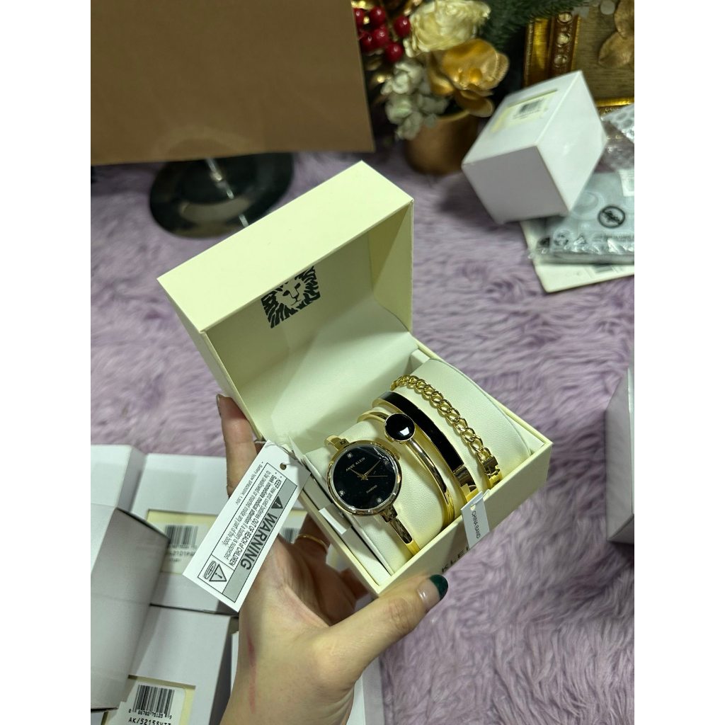 ORIG & IMPORTED AK Klein Bangle Gold Watch and Bracelet Set AK/5142BKST