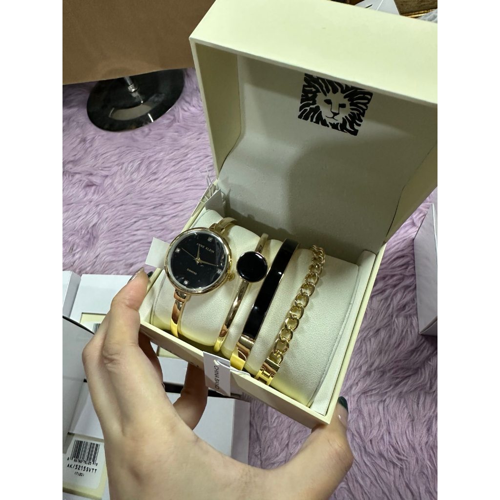 ORIG & IMPORTED AK Klein Bangle Gold Watch and Bracelet Set AK/5142BKST