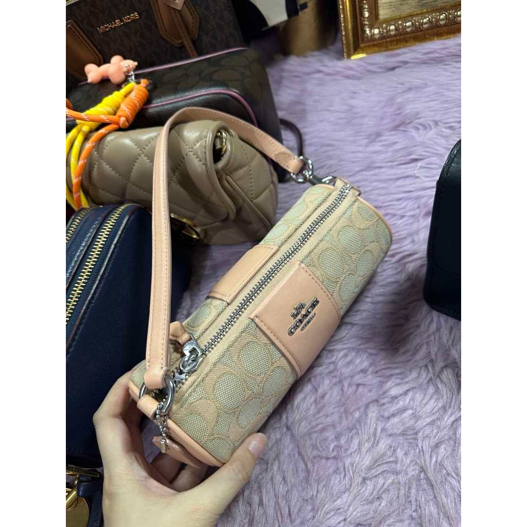 ORIG Preloved CCH Nolita Barrel Bag Small Orange Bag In Signature Jacquard