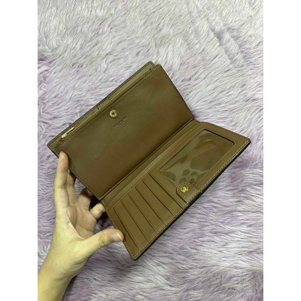 ORIG Preloved CCH Slim Zip Wallet In Signature Canvas Khaki Brown