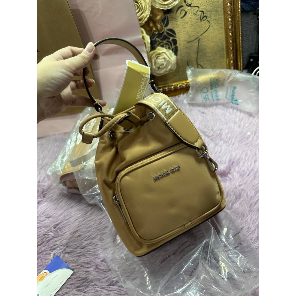 ORIG & IMPORTED MK Khai Small Nylon Bucket Bag Peanut Brown