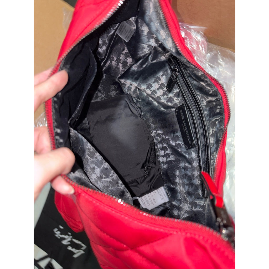 ORIG & IMPORTED Karl Lagerfeld KL Medium Hobo Shoulder Nylon Voyage Tote Red/Pink Bag