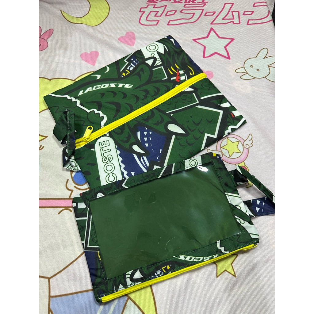 ORIG & IMPORTED LCT Travel Bag Pouch Green Alligator Zip Case Nylon Cosmetic