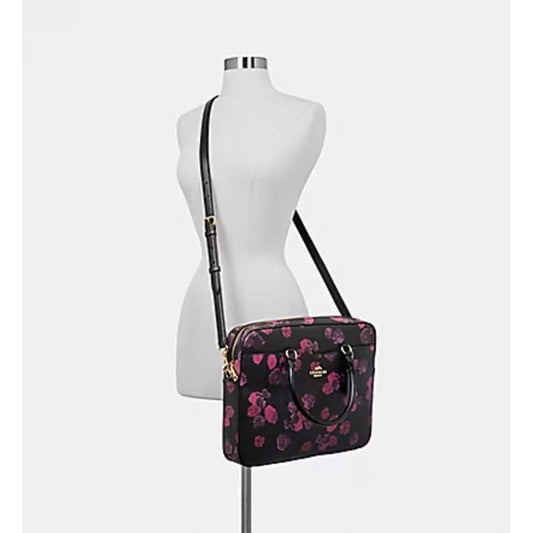 ORIG Preloved Coach Laptop Black Bag with Floral Print