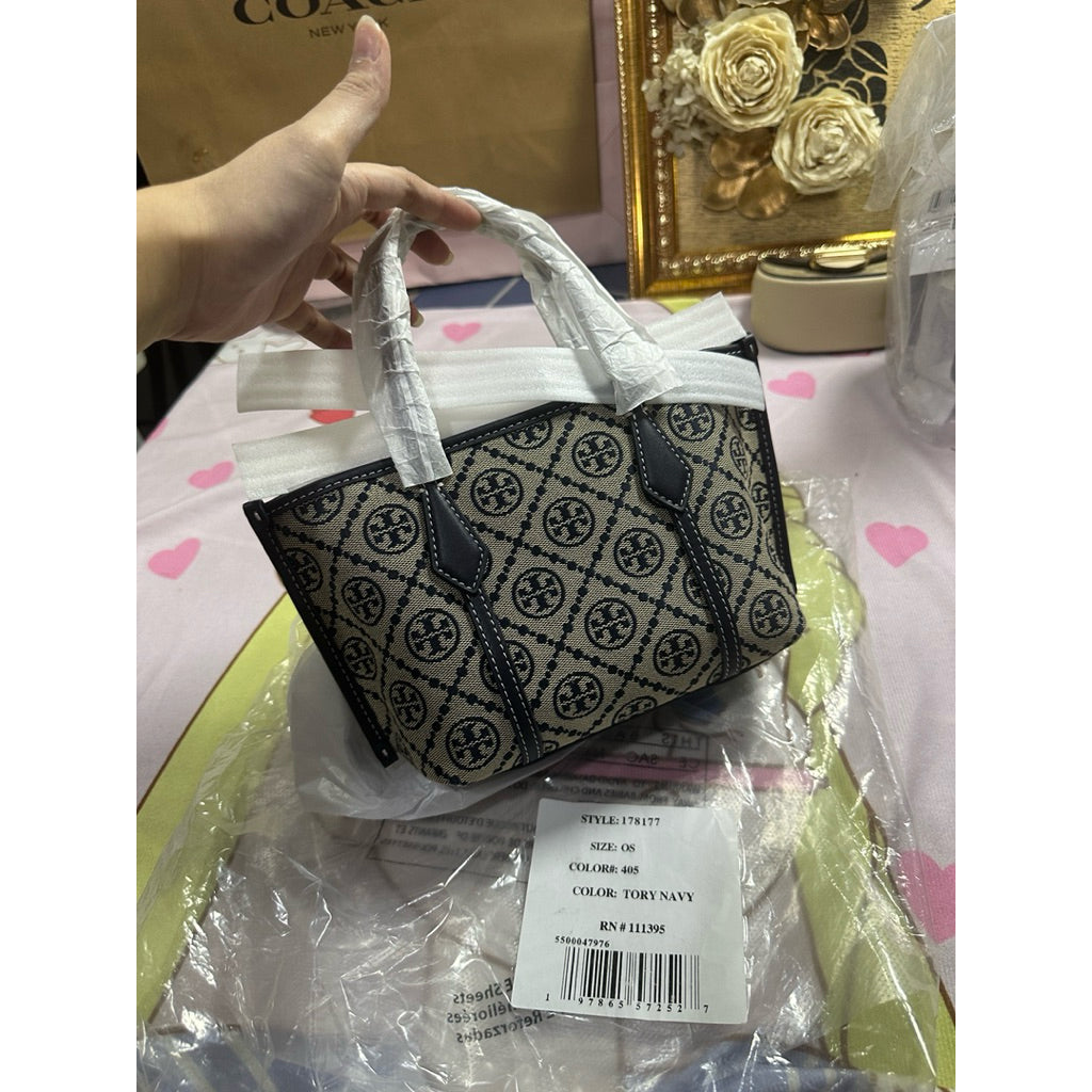 ORIG & IMPORTED Tory TB T Monogram Mini Perry Tote Navy Blue Bag