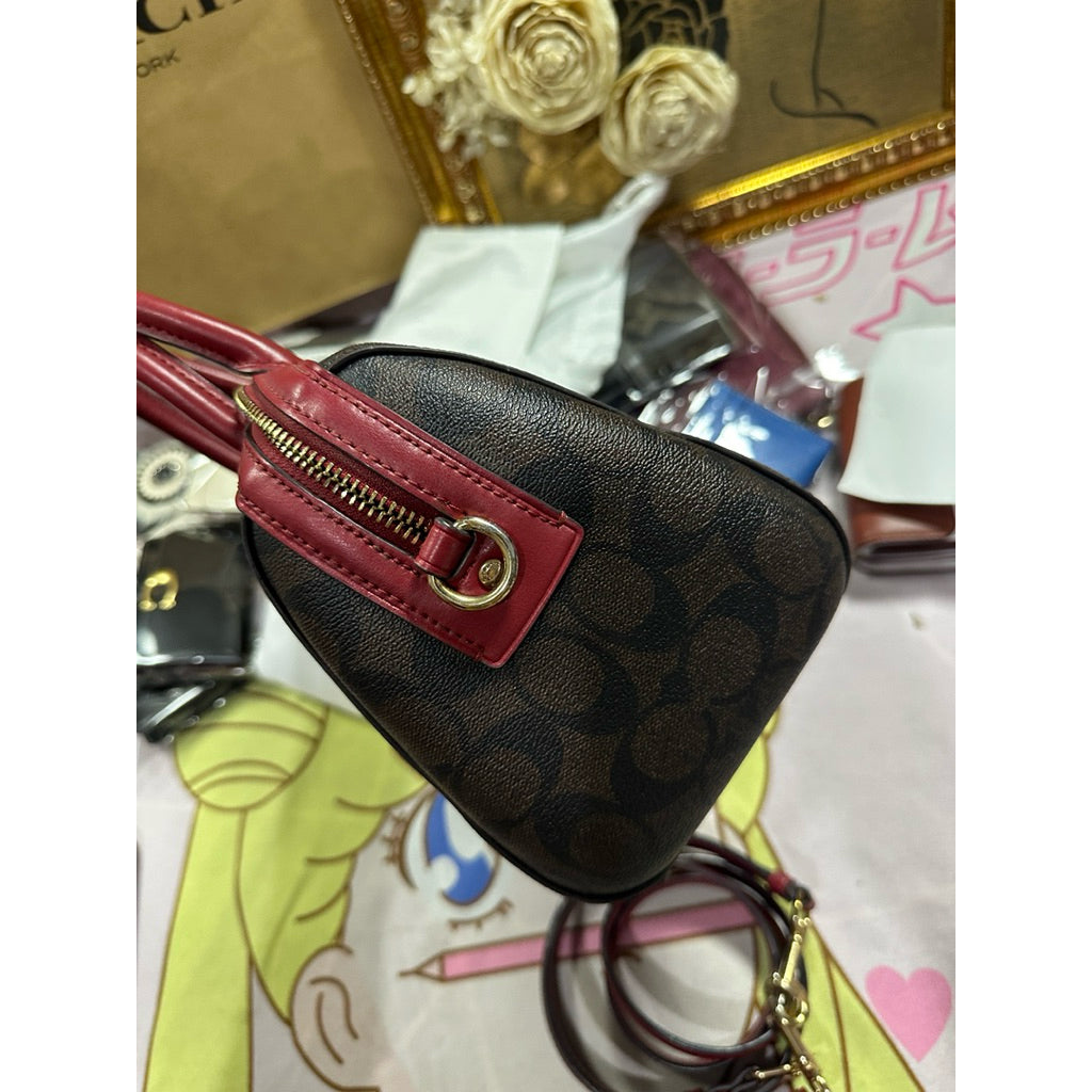 ORIG Preloved CCH Rowan Satchel In Signature Canvas Brown/Red Bag