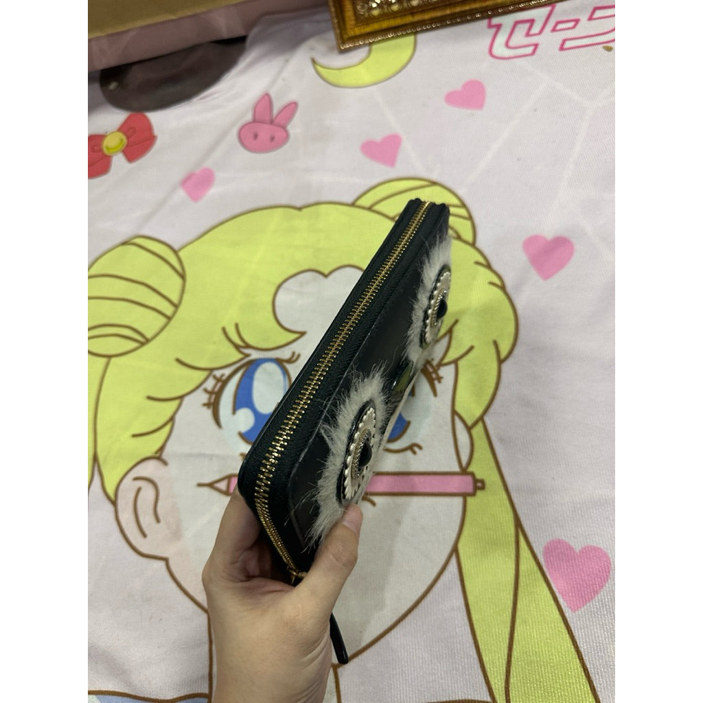 ORIG Preloved KS Dashing Penguin Lacey Long Black Cute Wallet