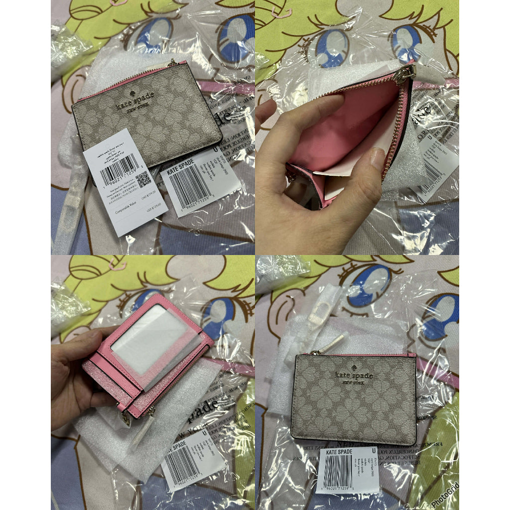 ORIG & IMPORTED KS Spade with Key Ring Card Holder Small Pink/Black Wallet