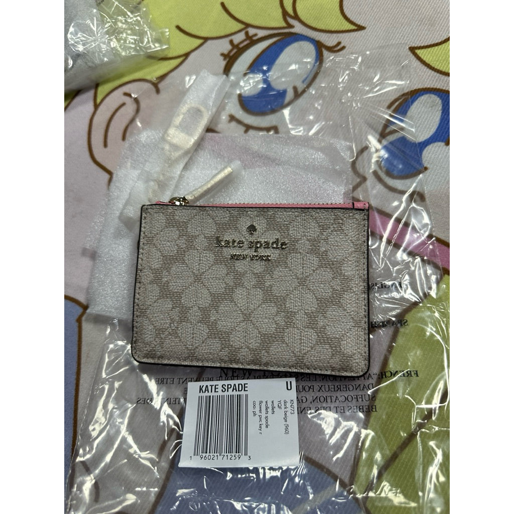 ORIG & IMPORTED KS Spade with Key Ring Card Holder Small Pink/Black Wallet