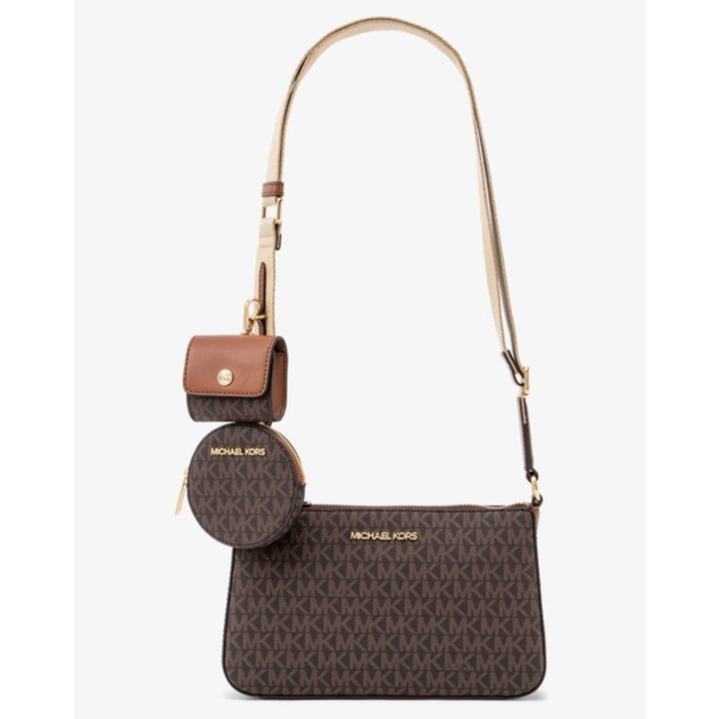 ORIG & IMPORTED MK Jet Set Signature Crossbody Tech Attachment Bag in Brown / Vanilla White