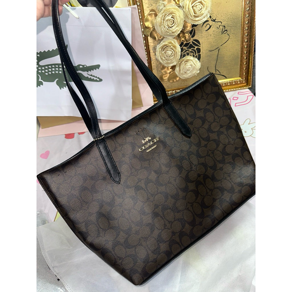 ORIG Preloved RARE CCH Avenue Large Brown Tote Bag In Signature Canvas