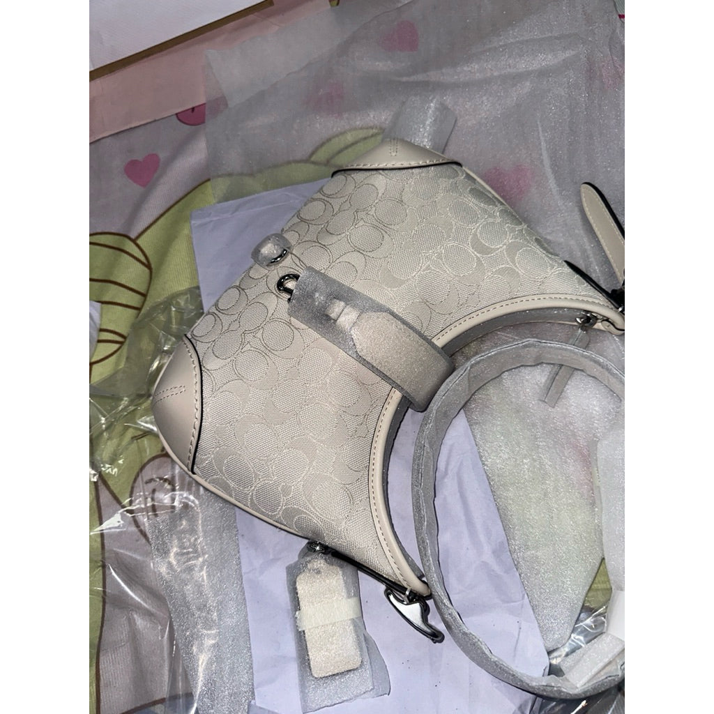 ORIG & IMPORTED Retail CCH Hamptons Hobo White Bag In Signature Jacquard