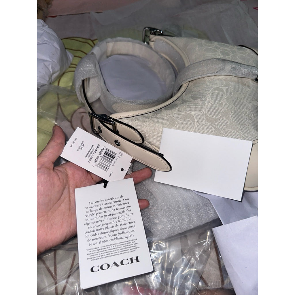 ORIG & IMPORTED Retail CCH Hamptons Hobo White Bag In Signature Jacquard