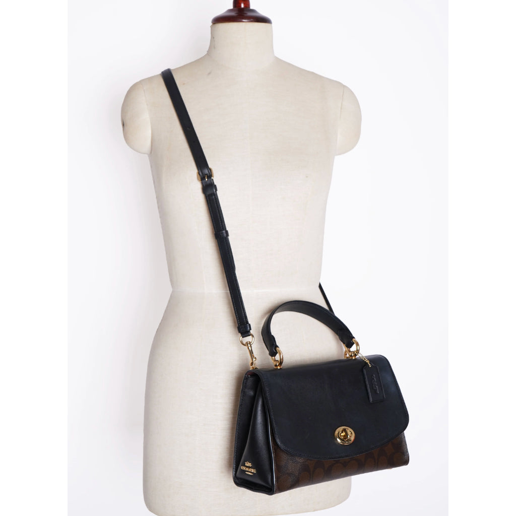 ORIG Preloved CCH Tilly Top Handle Satchel Signature Brown/Black Bag