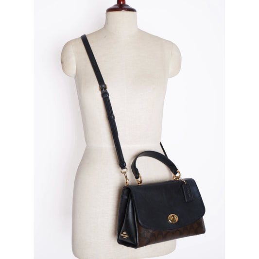 ORIG Preloved CCH Tilly Top Handle Satchel Signature Brown/Black Bag