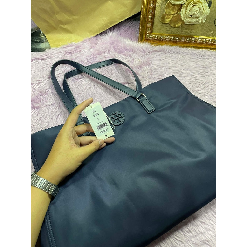 ORIG & IMPORTED TB Ella Medium Nylon Tote Black/Navy Blue Bag