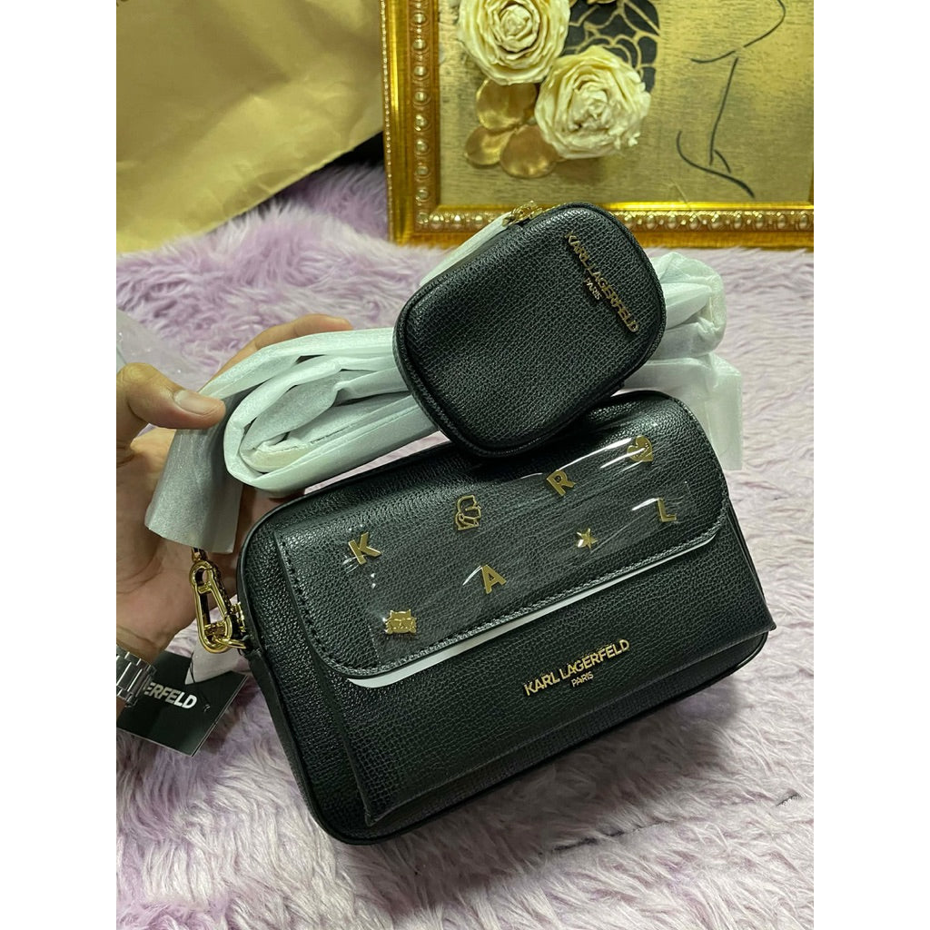 ORIG & IMPORTED Karl Lagerfeld Maybelle Crossbody Camera Black Bag With Pouch