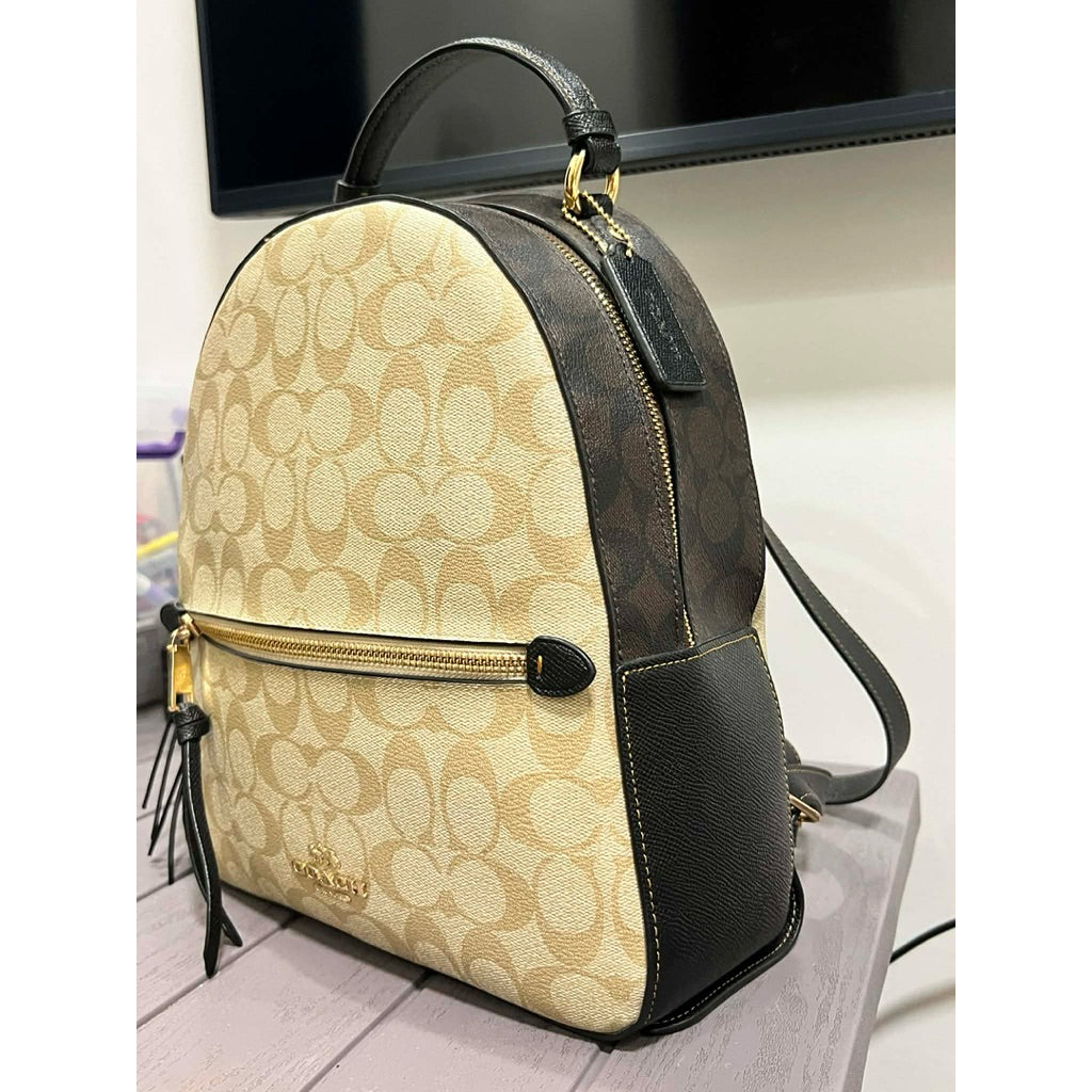 ORIG Preloved RARE Coach Jordyn Backpack In Blocked Signature Canvas Light Khaki Bag