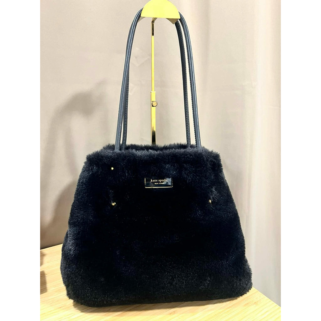 ORIG Preloved KS Everything Faux Fur Medium Black Tote Bag