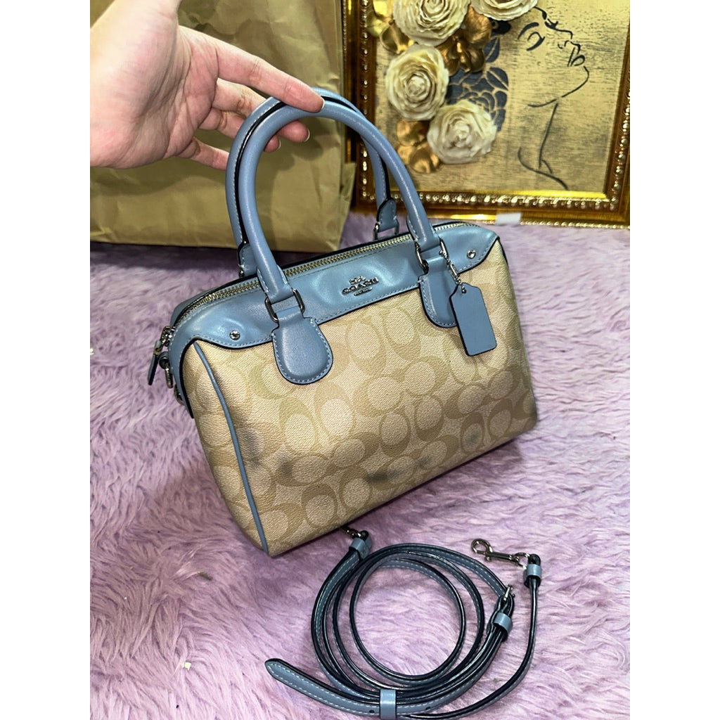 ORIG Preloved CCH Mini Bennett In Light Khaki/Blue Satchel Bag