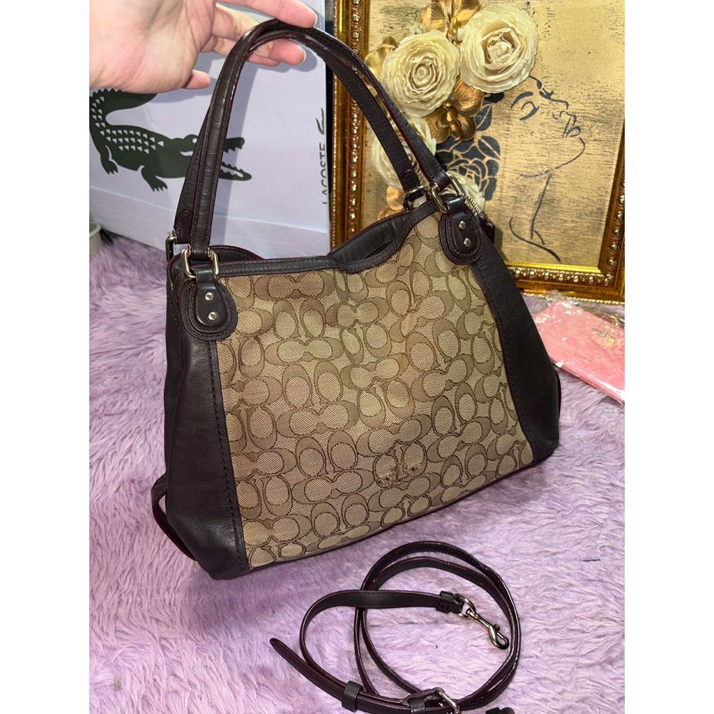 ORIG Preloved RARE CCH Edie Shoulder Bag 28 In Signature Jacquard Brown