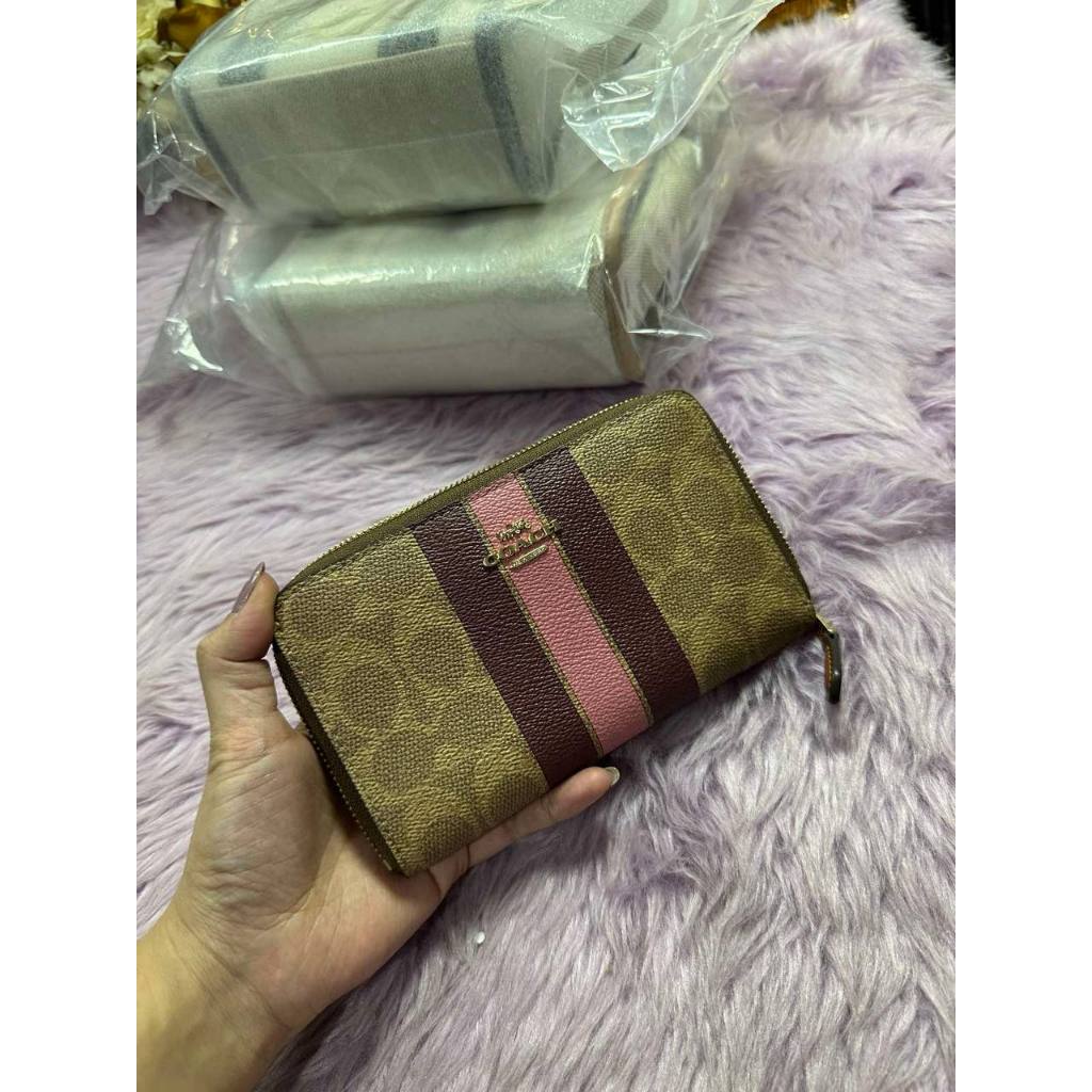 ORIG & IMPORTED CCH Medium Id Zip Wallet In Signature Canvas Varsity Stripe Brown/White/Pink