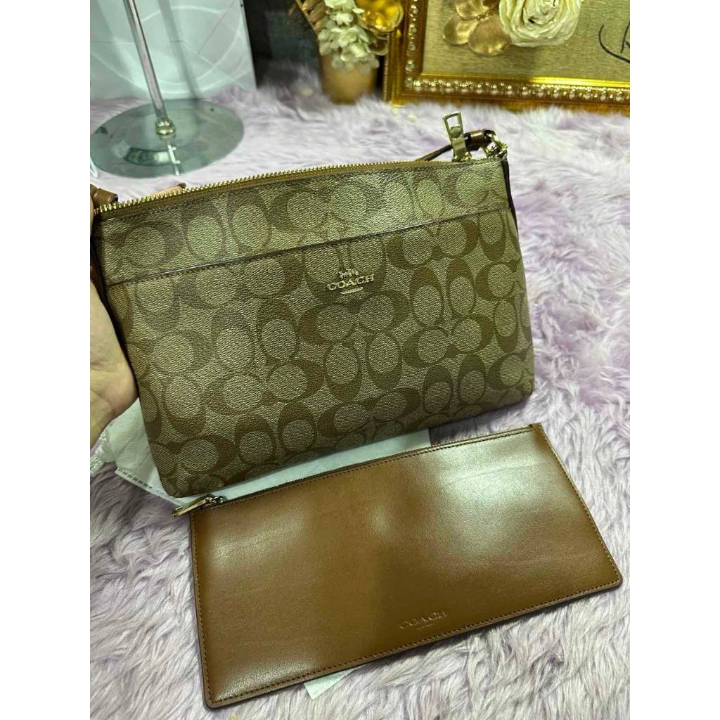 ORIG Preloved CCH East/West Crossbody Small Slim Khaki Brown Bag with Pouch