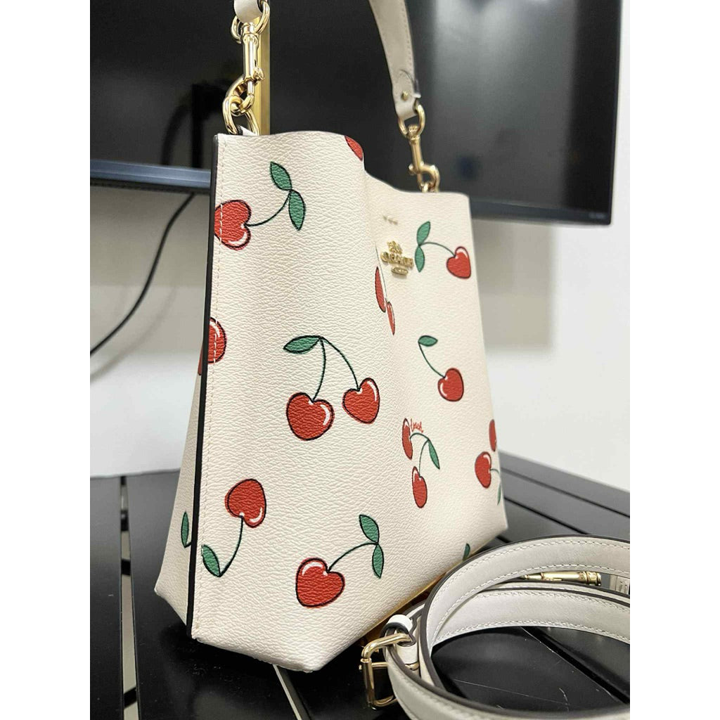 ORIG Preloved CCH Mollie Bucket 22 With Heart Cherry Print Crossbody Bag White