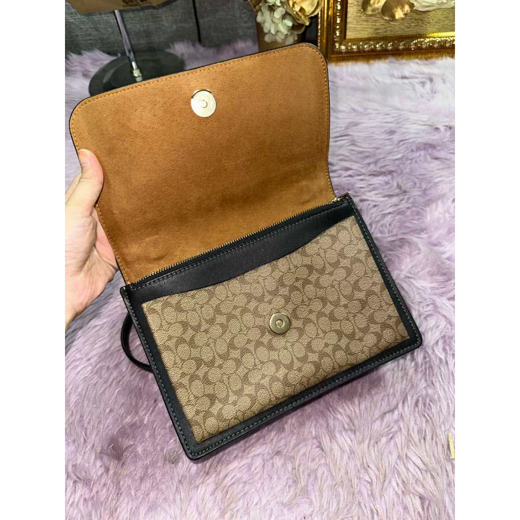 ORIG Preloved CCH Klare Crossbody Bag In Micro Signature Canvas Shoulder Chain Black Bag
