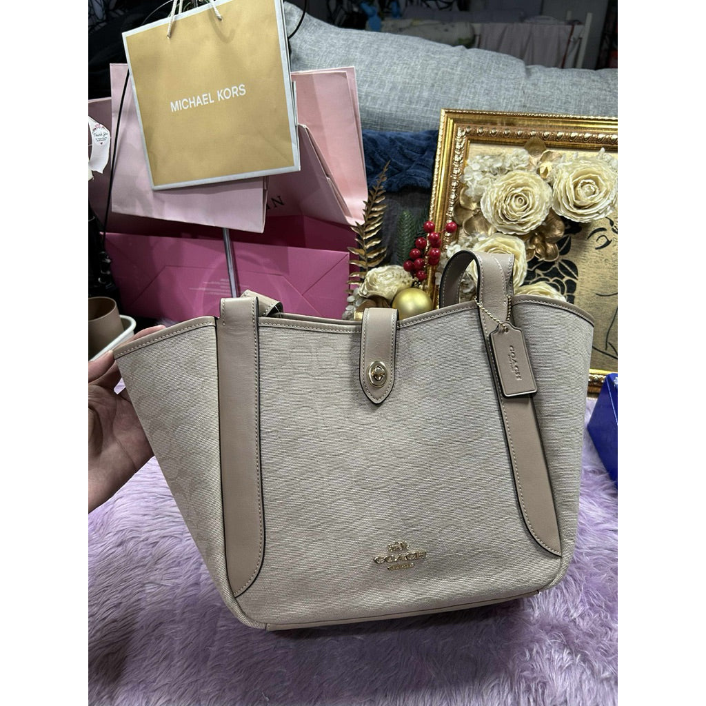 ORIG & IMPORTED CCH Hadley Turnlock Tote Beige Brown Bag With Signature Canvas