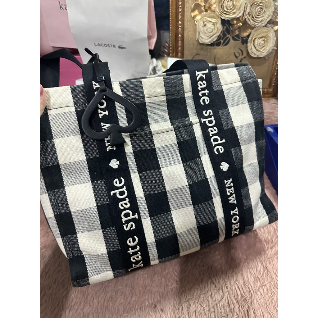 ORIG Preloved KS Kip Canvas Large Tote Bag Gingham Black/White