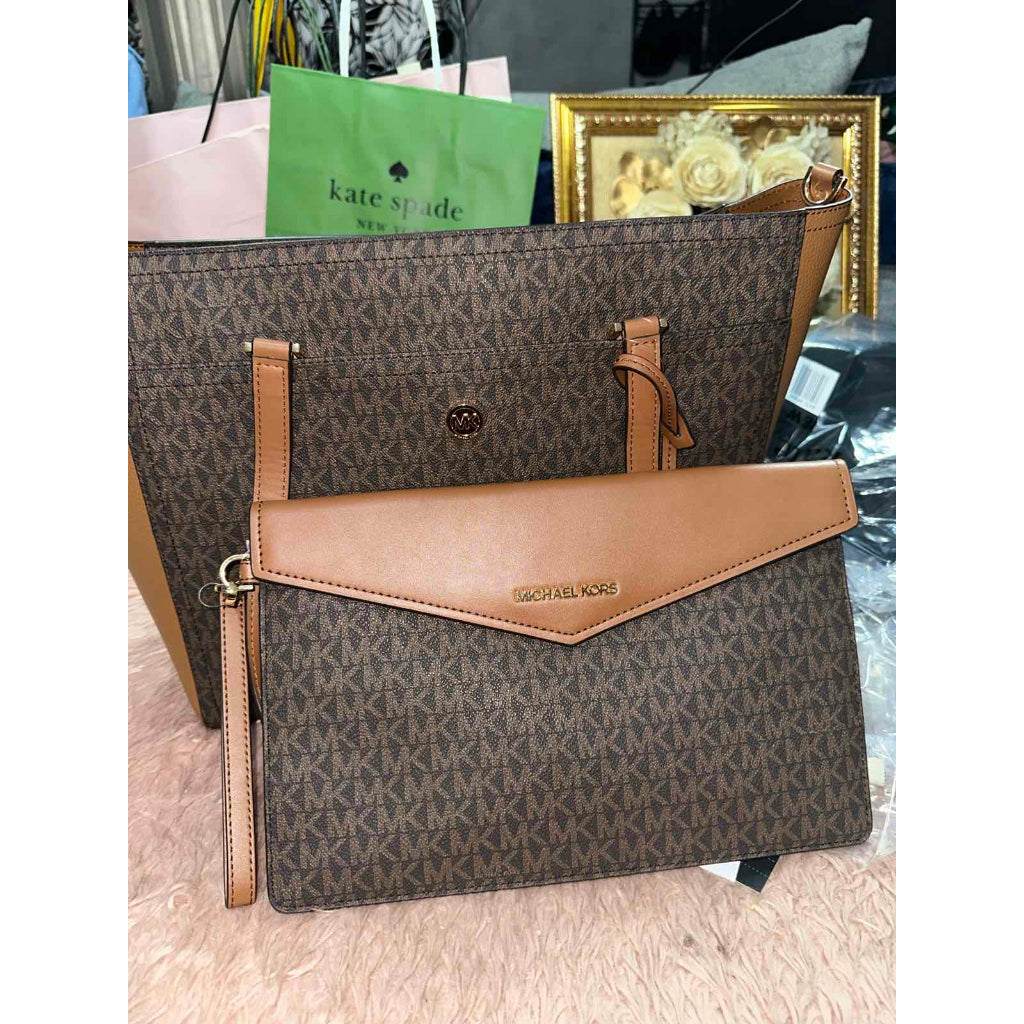 ORIG & IMPORTED MK Maisie Large Logo 3-in-1 Tote Brown Black Vanilla Bag