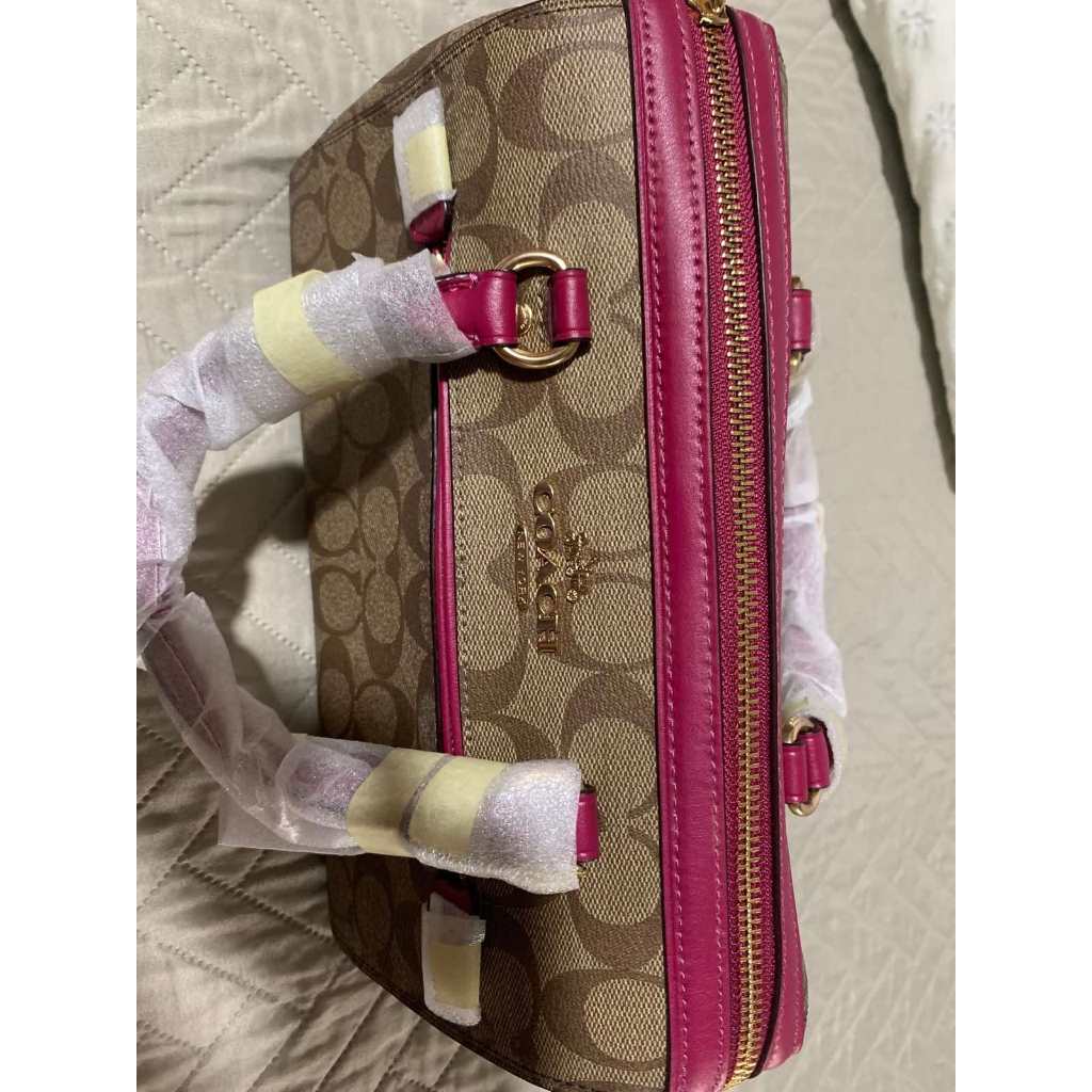 ORIG & IMPORTED CCH Rowan Top Zip Satchel Bag in Signature Canvas (Khaki / Pink)