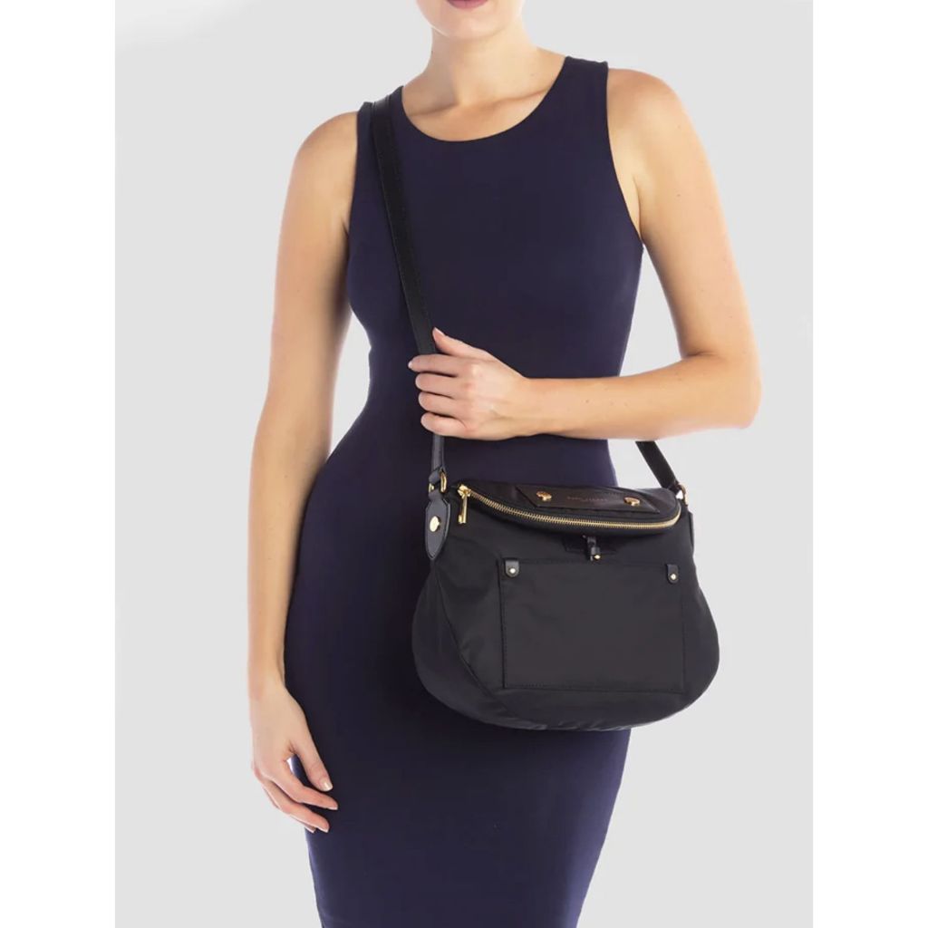 AUTHENTIC/ORIGINAL MJ Preppy Natasha Nylon Crossbody Bag Black Brown
