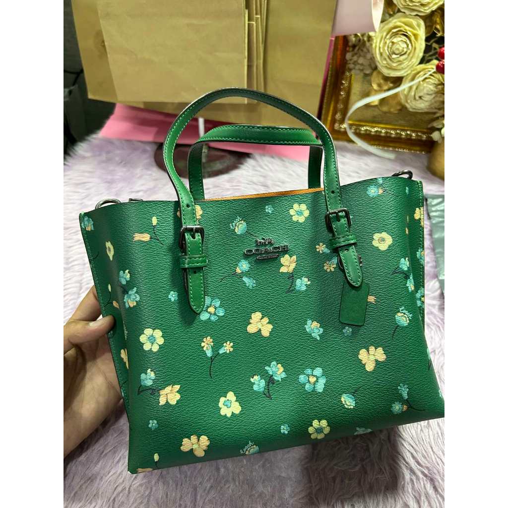 ORIG Preloved CCH Mollie Medium Tote Tote 25 With Mystical Floral Print Green