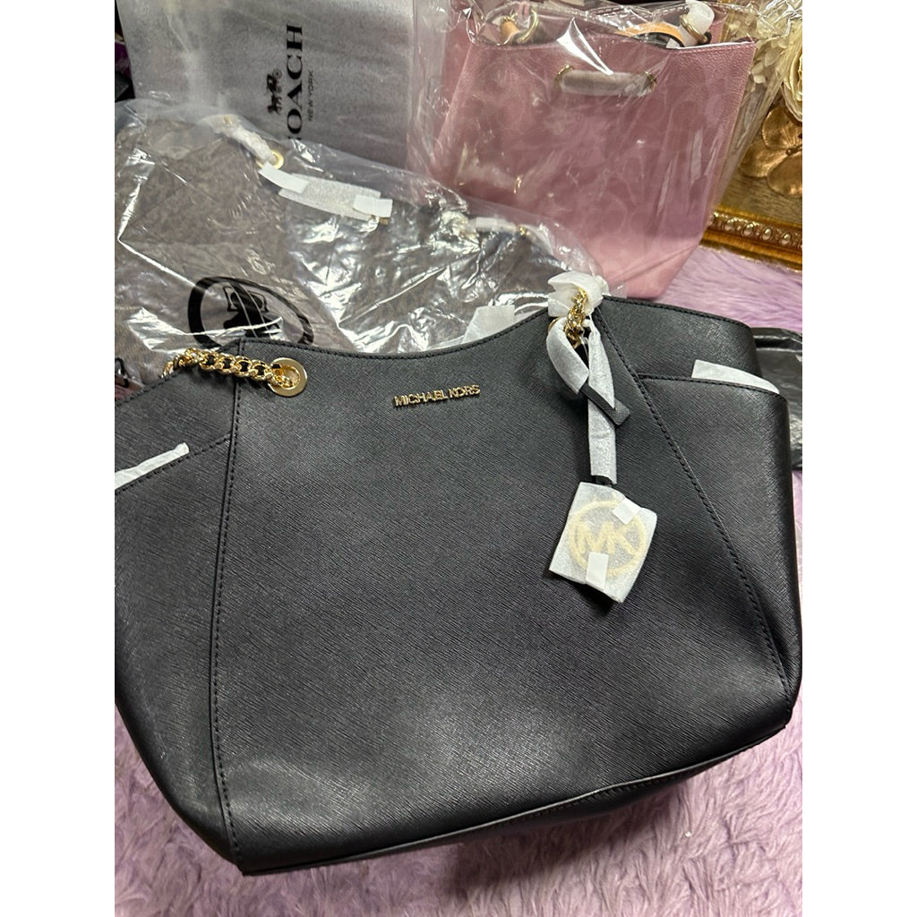 ORIG MK Jet Set Large Saffiano Chain Shoulder Tote Bag Black