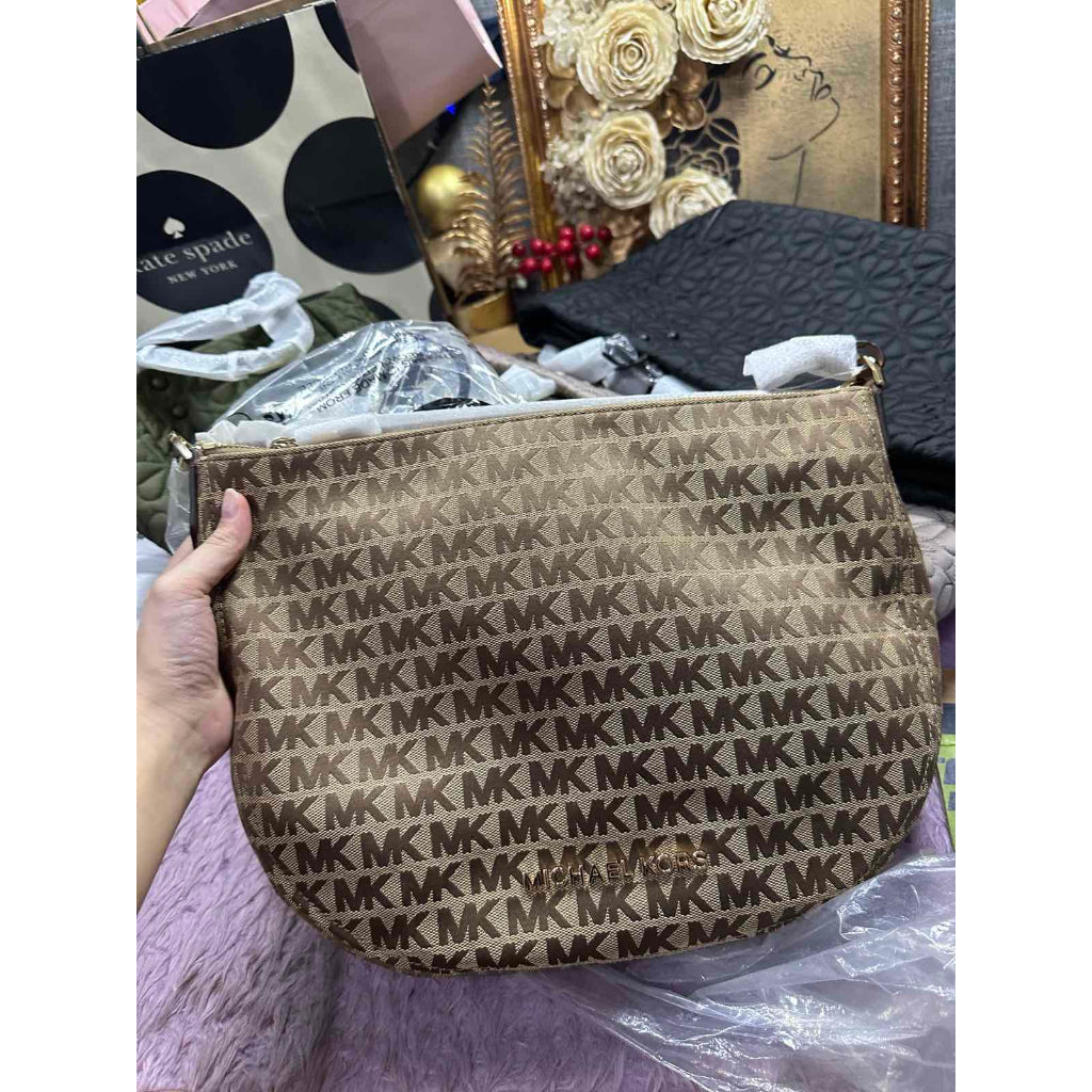ORIG & IMPORTED MK Jet Set Bedford Hobo Shoulder Brown Bag Jacquard Canvas
