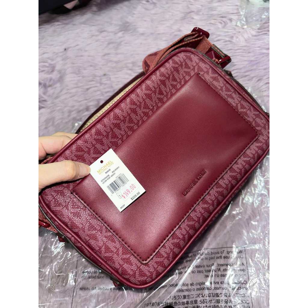 ORIG & IMPORTED MK Maeve Large Signature Logo Crossbody Camera Bag Pink / Red