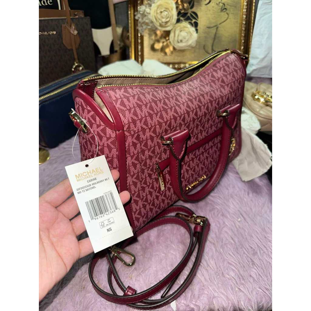 ORIG Preloved MK Carine Medium Logo Satchel Maroon Bag
