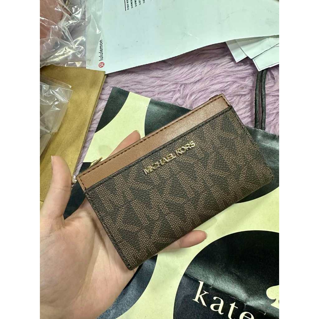 ORIG & IMPORTED MK RARE jet set small zip card case bifold brown wallet